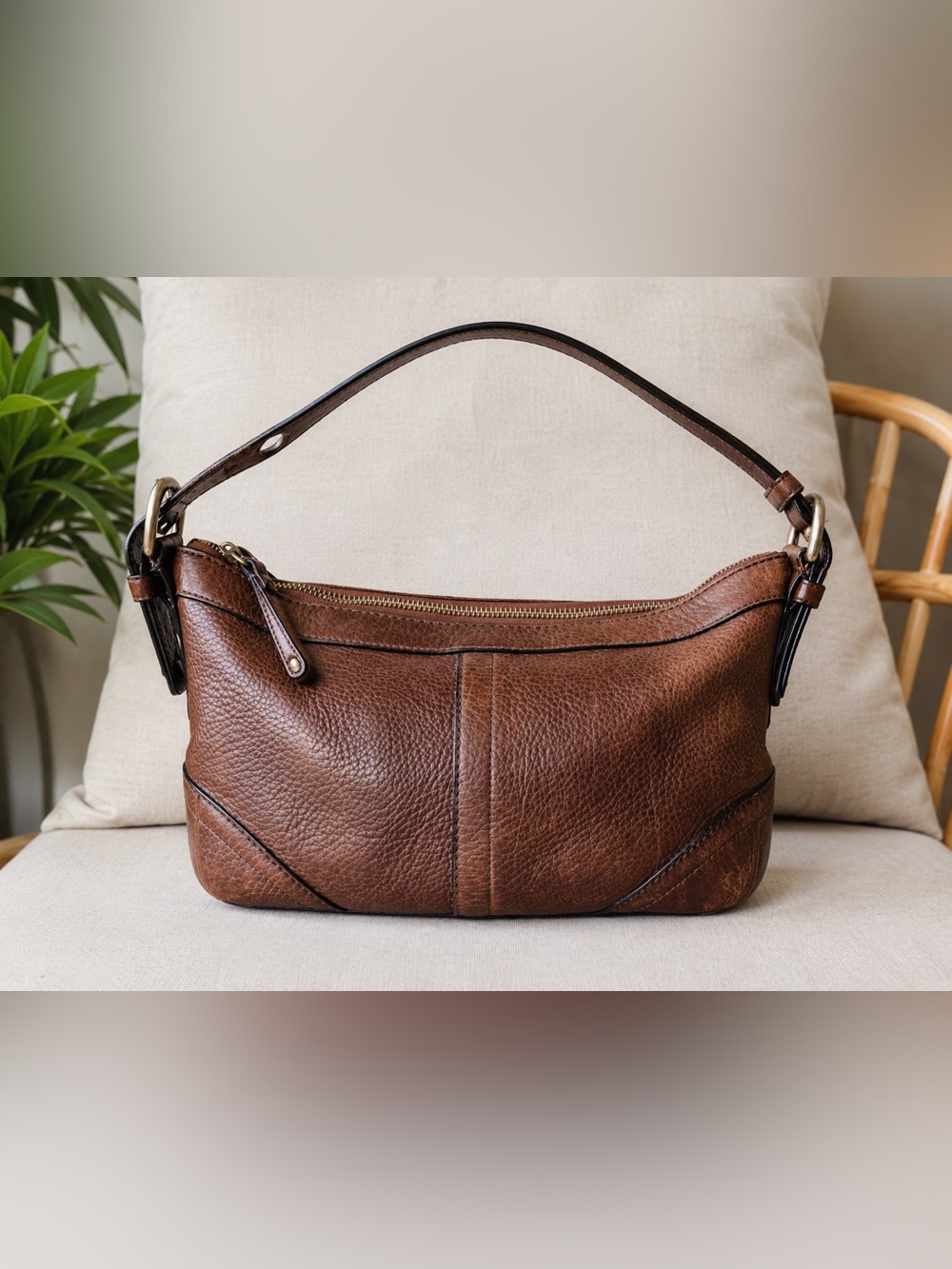 🤎 Vintage 2008 Coach Y2K Soft Milled Cowhide Leather Swinger Hobo Bag Brown